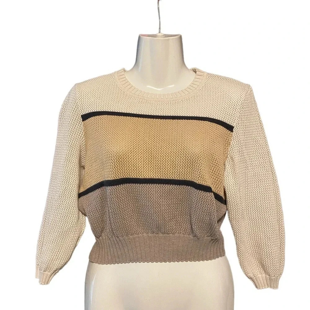 Diarte Knit Sweater Stripe 3/4 Sleeve